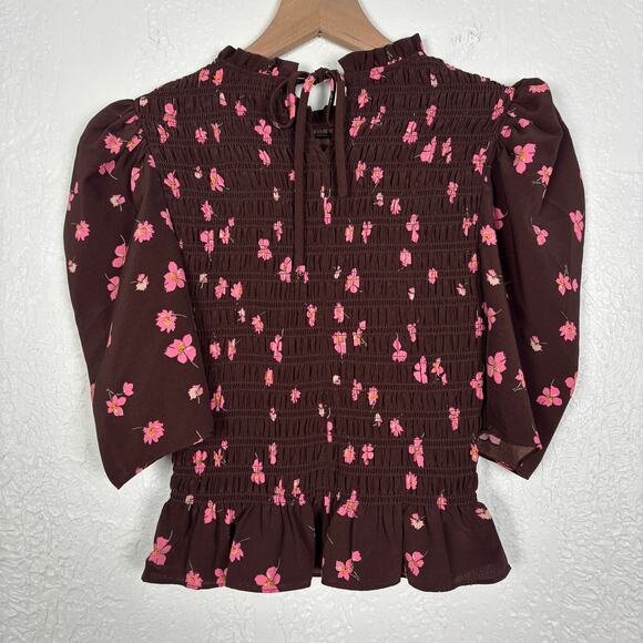 Wayf Hart Floral Smocked Ruffle Top in Mocha Falling Floral NWT Size XS - Picture 3 of 5